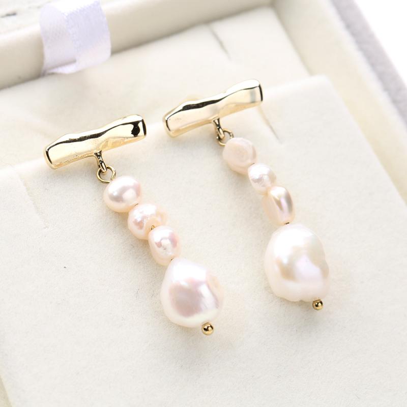 ピアス レディース 天然パール ドロップピアス T字 ゴールドカラー 白パール 揺れる 幾何学模様 シンプル 上品 フェミニン カジュアル フォーマル S925シルバーポスト 春夏