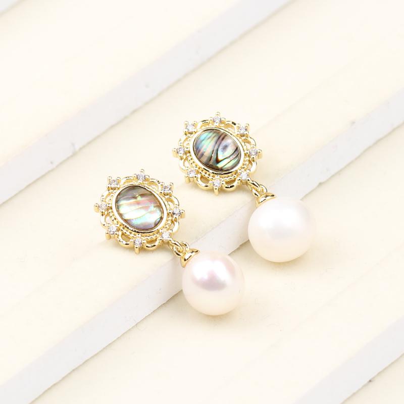 ピアス レディース 女性用 レトロ 宮廷風 ヴィンテージ 天然淡水パール アワビ貝 S925シルバーポスト ゴールド 揺れる 幾何学模様 大ぶり 上品 おしゃれ