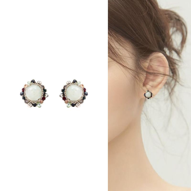Coral - ピアス レディース 女性用 個性的 ユニーク 紫 緑 バイカラー 2色 ラウンドビーズ 丸玉 幾何学デザイン 金メッキ 925シルバー ポスト 模造クリスタル 銅製 電気メッキ スタッドタイプ 耳飾り