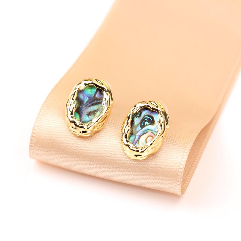 Freshwater Pearl - ピアス レディース 女性用 レトロ ヴィンテージ フレンチモダン 天然アワビ貝 アシンメトリー 幾何学モチーフ 上品 エレガント 金メッキ 925シルバーポスト 銅製 ゴールド 普段使い デイリー 耳飾り