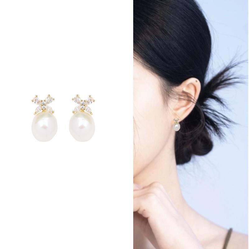 ピアス レディース かわいい シンプル ジルコニア 天然淡水パール ゴールドメッキ 925シルバーポスト 上品 万能 高見え 耳飾り フェミニン オフィス カジュアル デート 普段使い デイリー スタッド