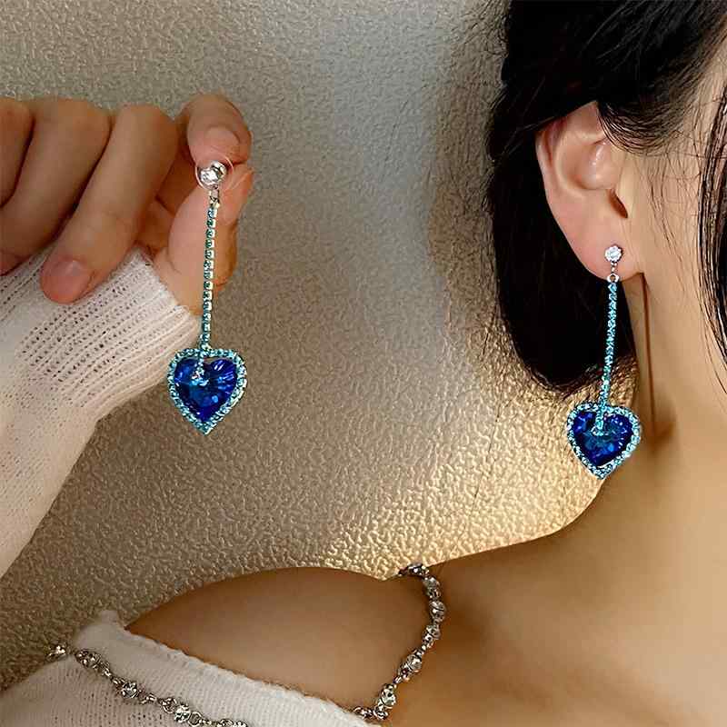 Freshwater Pearl - ピアス レディース ストーンフラワー ハート ブルー 純銀製 チェーンデザイン ライトラグジュアリー 個性的 スタッドピアス エレガント 普段使い オフィス カジュアル 上品 イヤリング