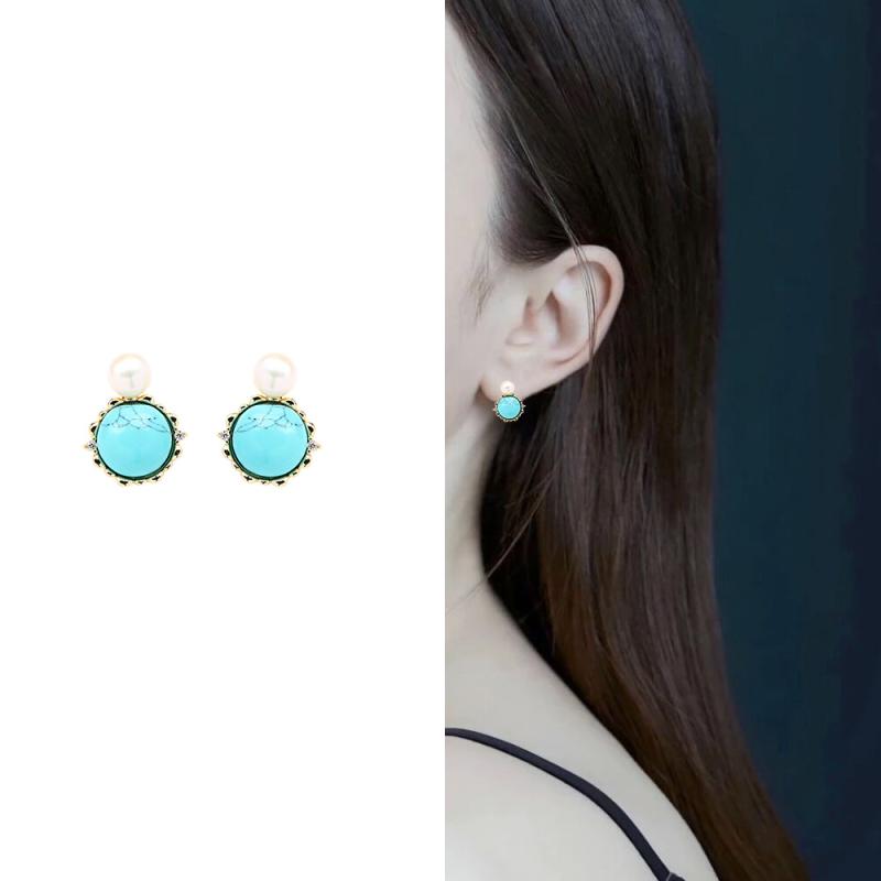 White Coral - ピアス レディース ターコイズ ラウンド 天然パール 金メッキ 925シルバーポスト 銅製 ジルコニア シンプル 上品 エレガント オフィス カジュアル 通勤 普段使い ゴールド系 秋冬