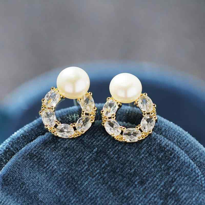 ピアス レディース 天然淡水パール ジルコニア 円形 ゴールドカラー 小ぶり 925シルバーポスト 銅製 オ..