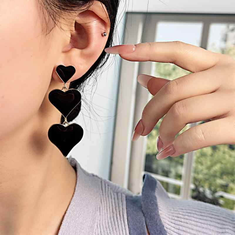 ピアス レディース 韓国風 レトロ 油絵風 ドリップオイル ブラック ピーチハート ドロップ ロング S925..