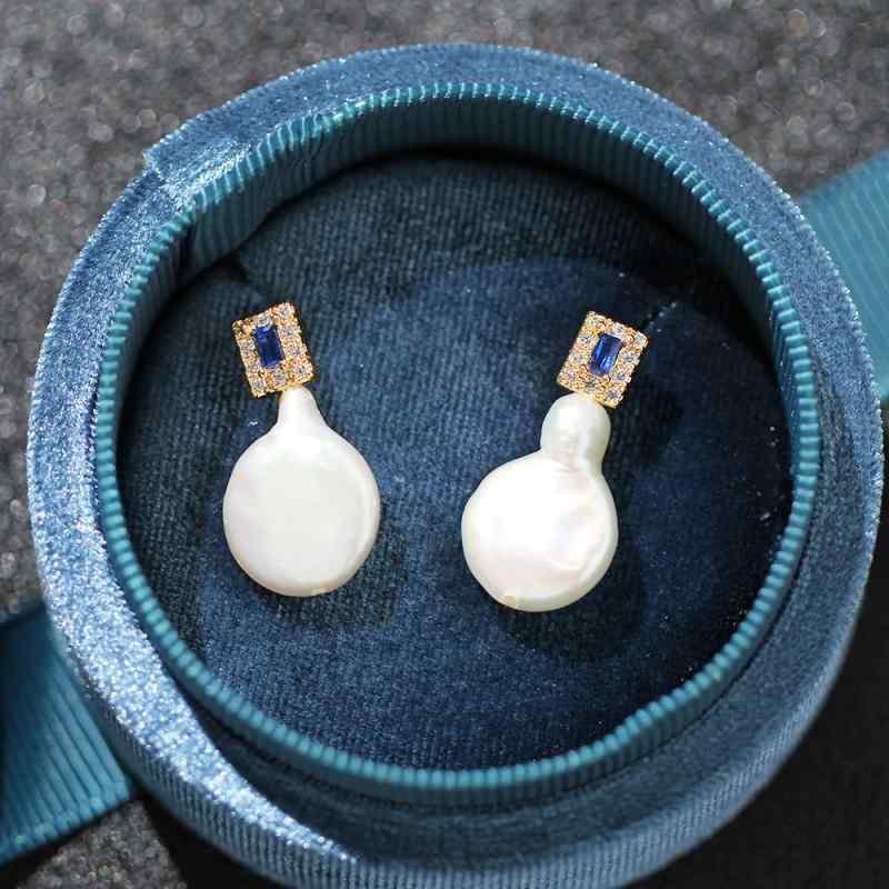 Freshwater Pearl - ピアス イヤリング レディース 女性用 バロック パール 上品 エレガント シンプル ミニマリスト 金メッキ ジルコニア S925ポスト ライトラグジュアリー ゴールドグリーン ゴールドブルー プレゼント ギフト