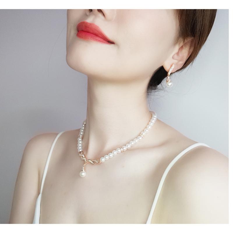 ジュエリー アクセサリー レディース 女性用 ネックレス イヤリング 2点セット イミテーションパール 合金 ボールチェーン ゴールド シルバー 電気メッキ加工 クラシック レトロ 上品 エレガント パーティー 結婚式 普段使い