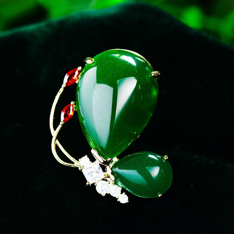 ブローチ レディース 蝶 バタフライ 昆虫モチーフ エレガント 気品ある 中国風 レトロ 銅 ジルコニア グリーン 個性的 チャイナドレス ワンピース ドレスピン