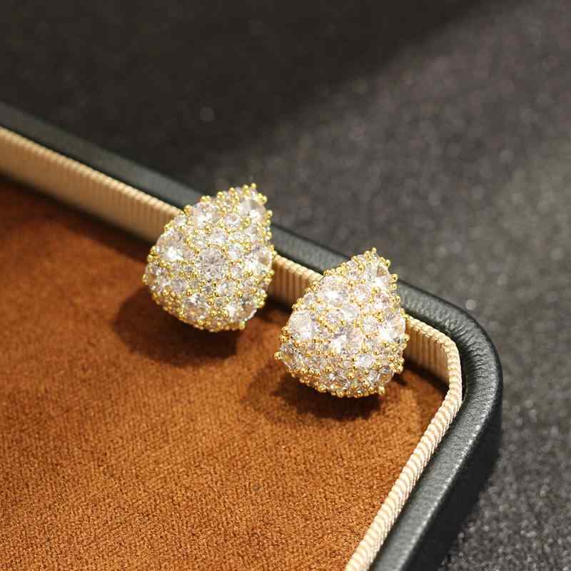 耳飾り レディース 高級感 しずく型 ジルコニア フルパヴェ ゴールドメッキ 銅製 S925シルバーポスト ..