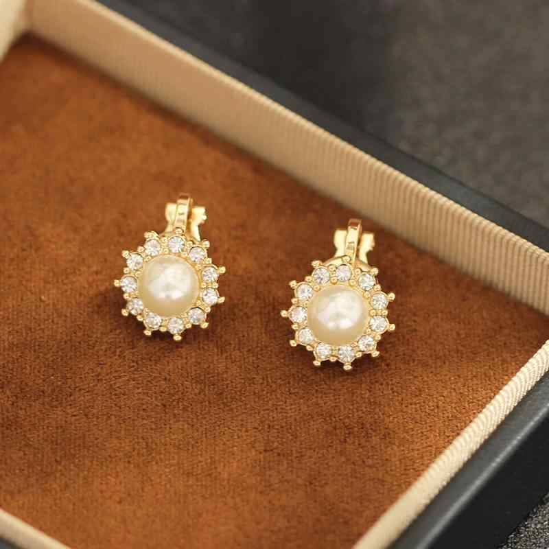 Cubic Zirconia - ピアス イヤリング レディース 女性用 シンプル 上品 エレガント フラワー 花 パール パール ジルコニア ストーン ゴールド シルバー 2色展開 ノンホール 合金製 普段使い オフィス ファッション おしゃれ