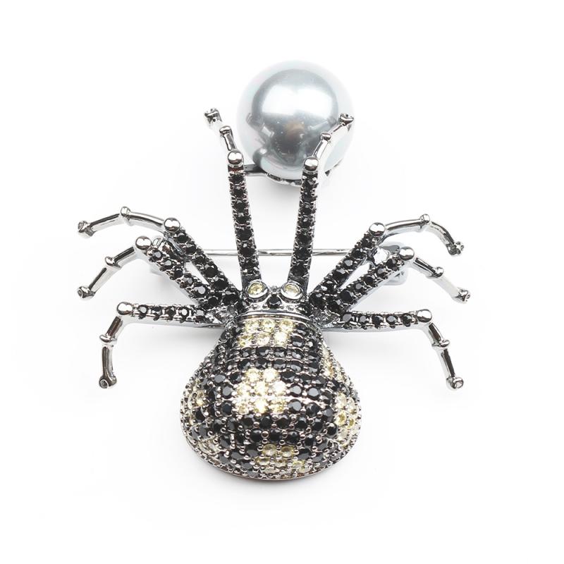 ブローチ ユニセックス レトロ 個性的 ミステリアス ブラック スパイダー 昆虫モチーフ ジルコニア 煌めく 高級感 精巧 ピン