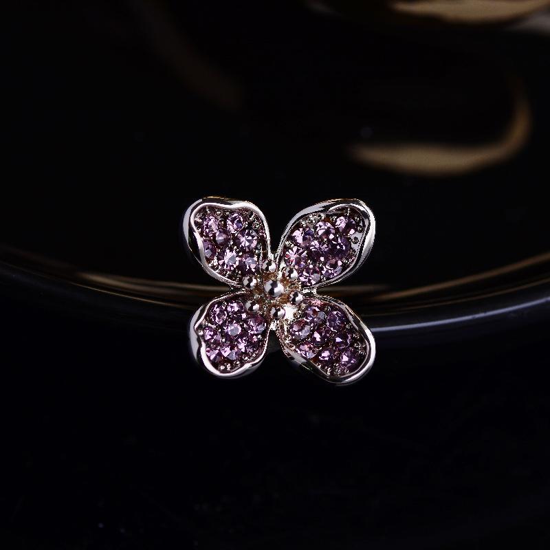 ブローチ レディース レトロ おしゃれ かわいい フラワーモチーフ ピンブローチ エレガント ラインストーン ジルコニア 立体 花 スカーフ留め ストールピン シャツ留め 合金製 パープル ブルー グレー アクセサリー