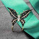 ブローチ レディース レトロ アンティーク 個性的 ユニーク 高級感 ライトラグジュアリー 上品 エレガント 黒 ブラック ゴールド 蝶 バタフライ 昆虫 銅製 金メッキ マイクロパヴェ ジルコニア