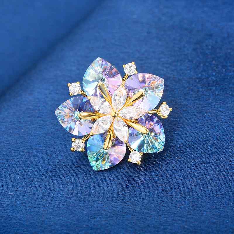 ブローチ レディース 欧米風 ファッション おしゃれ ブルー 青 花 フラワー 高級感 輝く 雪の結晶 スノ..
