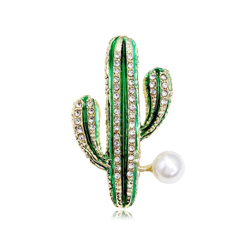 ブローチ 男女兼用 サボテン パール ジルコニア装飾 合金 ユニークデザイン 精巧な 上品 かわいい ファ..