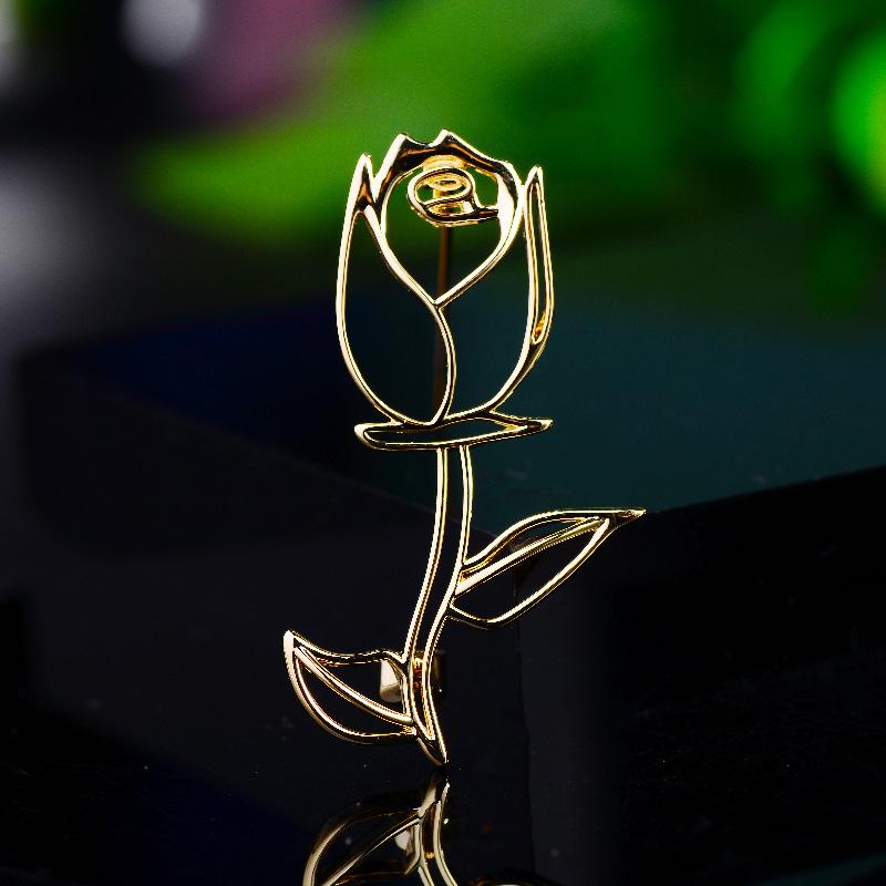 Other - ブローチ レディース 女性用 薔薇 ローズ 花 フラワーモチーフ ゴールド 金色 銅製 エレガント 上品 高級感 シンプル おしゃれ ファッション インスタ映え フォーマル 結婚式 パーティー 普段使い