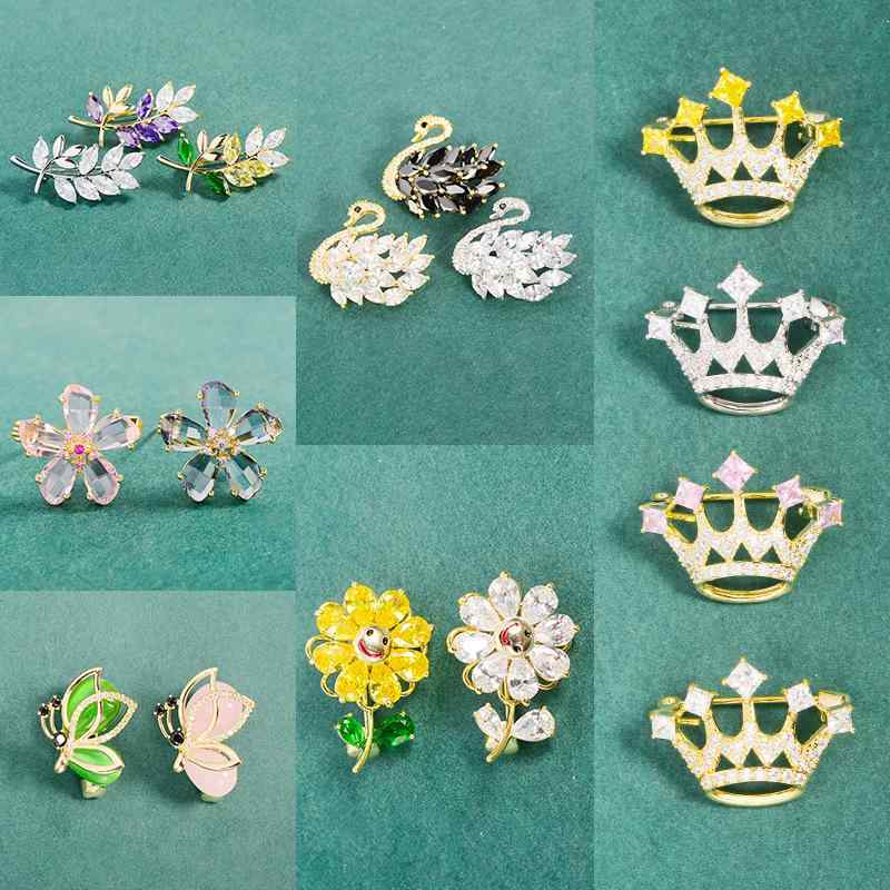 楽天way-ugoブローチ レディース 韓国風 清楚系 かわいい ナチュラル 王冠 動物 花 リボン 昆虫 リーフモチーフ カラフル 多用途 普段使い カジュアル フェミニン アクセサリー 銅製 電気メッキ加工 ギフト プレゼント 春夏