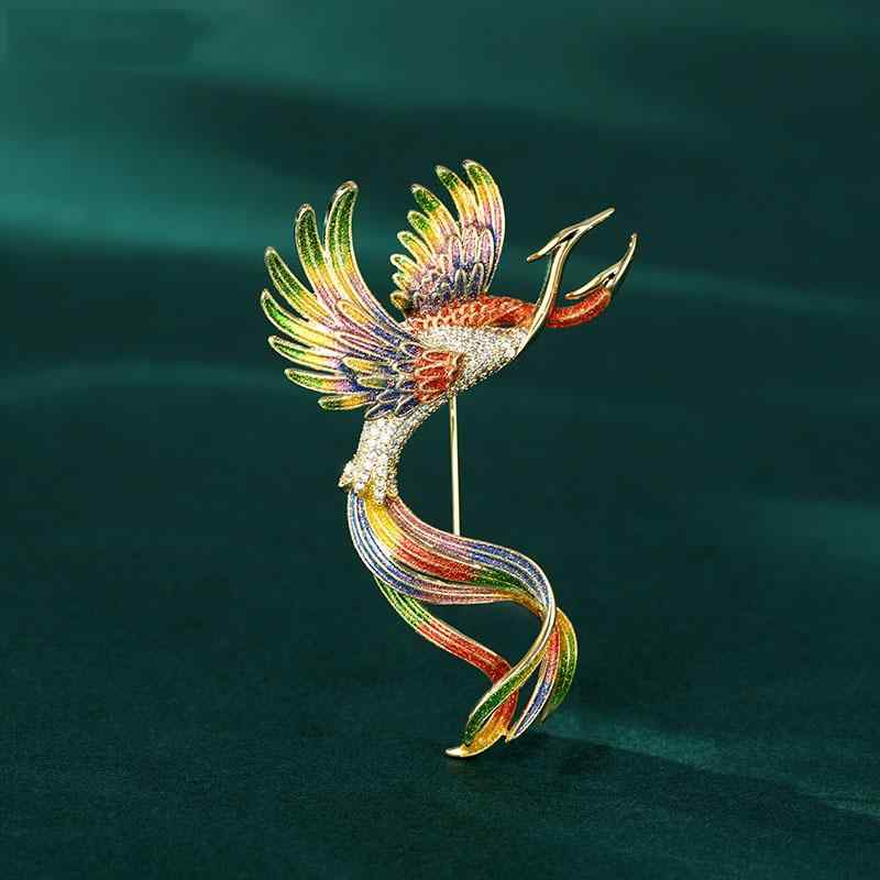 ブローチ レディース 中国風 エナメル 鳳凰 フェニックス 高級感 レトロ ヴィンテージ 合金製 上品 エレガント 華やか ゴールドカラー セレモニー パーティー 結婚式 卒業式 入学式 スーツ ジャケット ドレス アクセサリー 小物 飾り