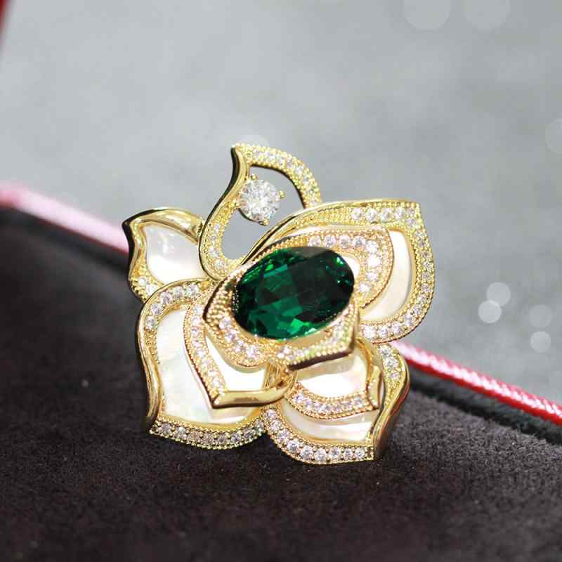 ブローチ レディース レトロ 高級感 エレガント グリーン クリスタル フラワー 天然シェル バラ 花びら モチーフ シンプル 真鍮製 スーツ ジャケット ストール 飾り 華やか アクセント