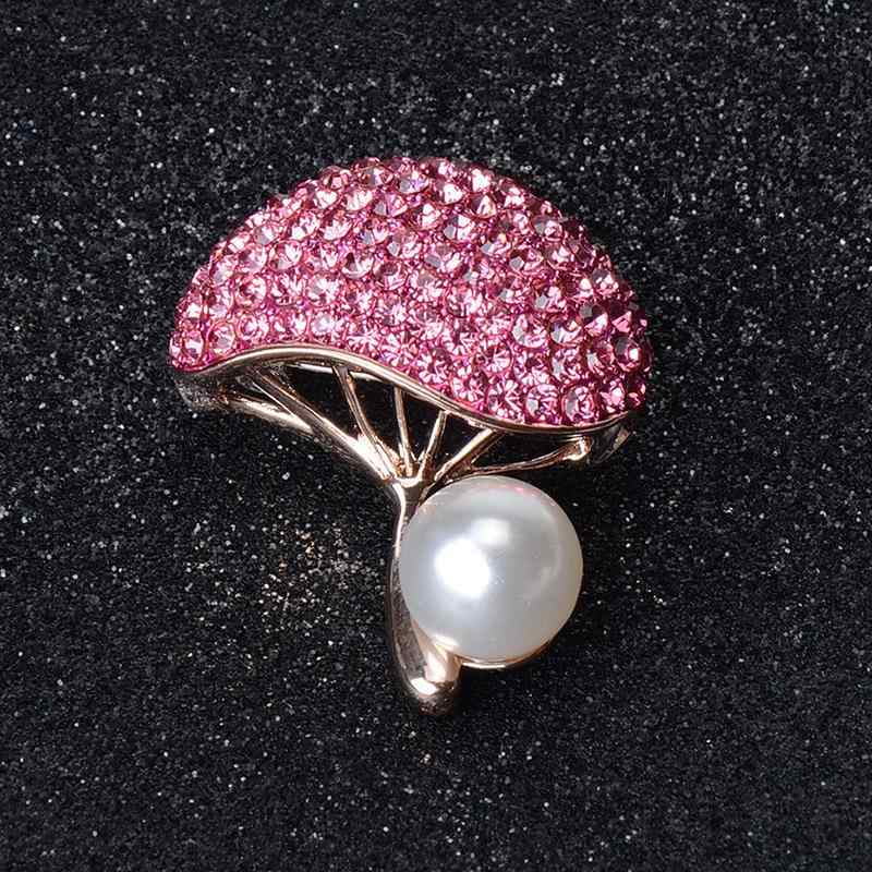 ブローチ レディース 女性用 韓国風 かわいい キノコモチーフ 合金製 ジルコニア ラインストーン パー..