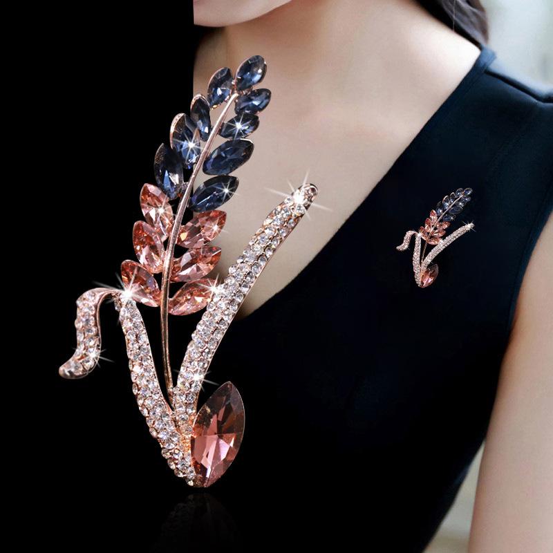 ブローチ レディース 韓国風 麦穂 ラインストーン パール 合金製 華やか エレガント 軽量 高級感 クリ..