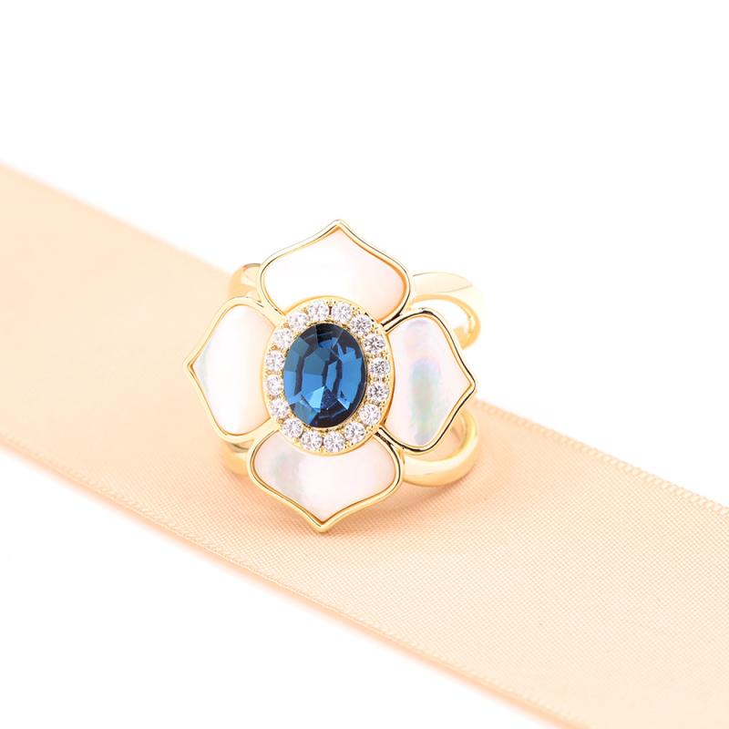 ブローチ レディース 女性用 高級感 エレガント マイクロパヴェ ブルー人工クリスタル カメリア フラワ..