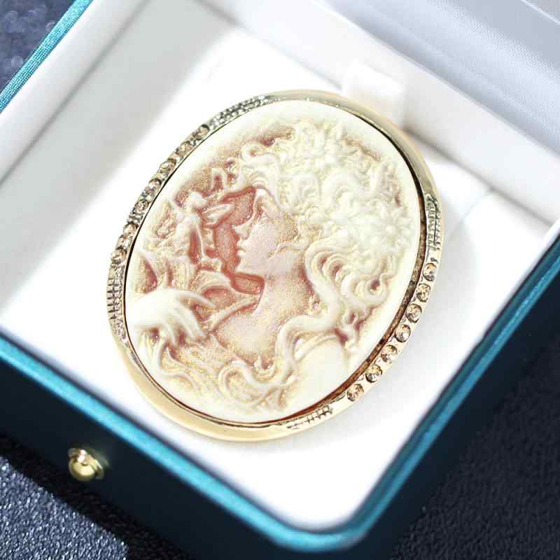 ブローチ ユニセックス 高級感 ヴィンテージ レトロ 西洋風 人物像 モチーフ 幾何学 楕円 オーバル ア..