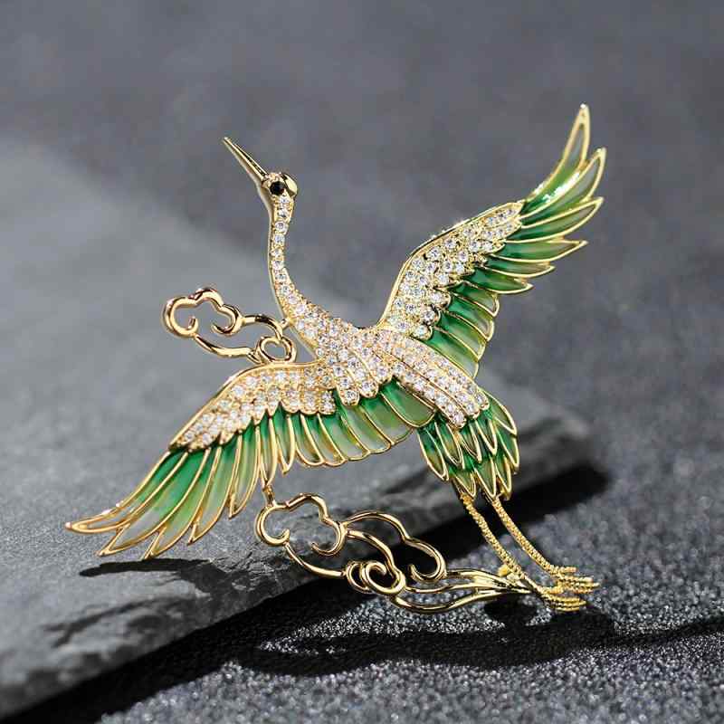 ・素材: 銅・デザイン: 動物・加工技術: 電鍍・カラー: ゴールドグリーン・流行要素: 祥雲、民族、国風・用途: 記念、装飾、調整、贈答、目隠し、固定・スタイル: 古風、文芸レトロ・対象: 女性・種類: ブローチ