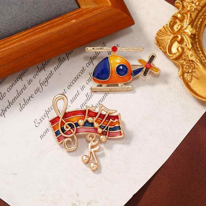 ブローチ レディース レトロ かわいい ミニ ヘリコプター 音符 モチーフ カラフル エナメル加工 アクセ..