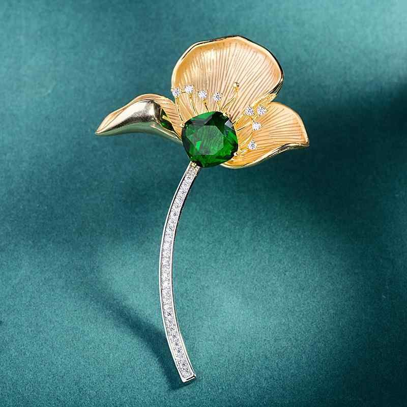 ブローチ レディース 中国風 高級感 蓮 ジルコニア エナメル加工 銅製 グリーン 上品 エレガント 繊細 花モチーフ 胸飾り アクセサリー ファッション小物 普段使い 記念日 贈り物