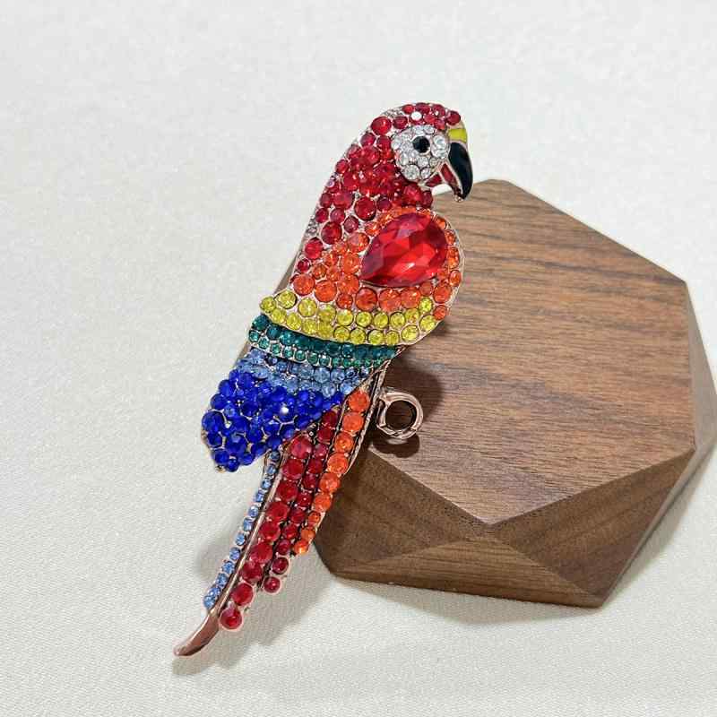 ブローチ レディース オウム 鳥モチーフ レトロ ヴィンテージ風 大判 存在感 華やか 合金製 ラインスト..