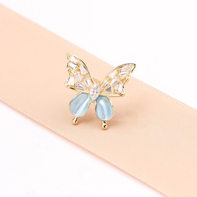 ブローチ レディース スイート エナメル加工 ピンク ブルー ジルコニア バタフライ 昆虫 ミニ 精巧 シ..