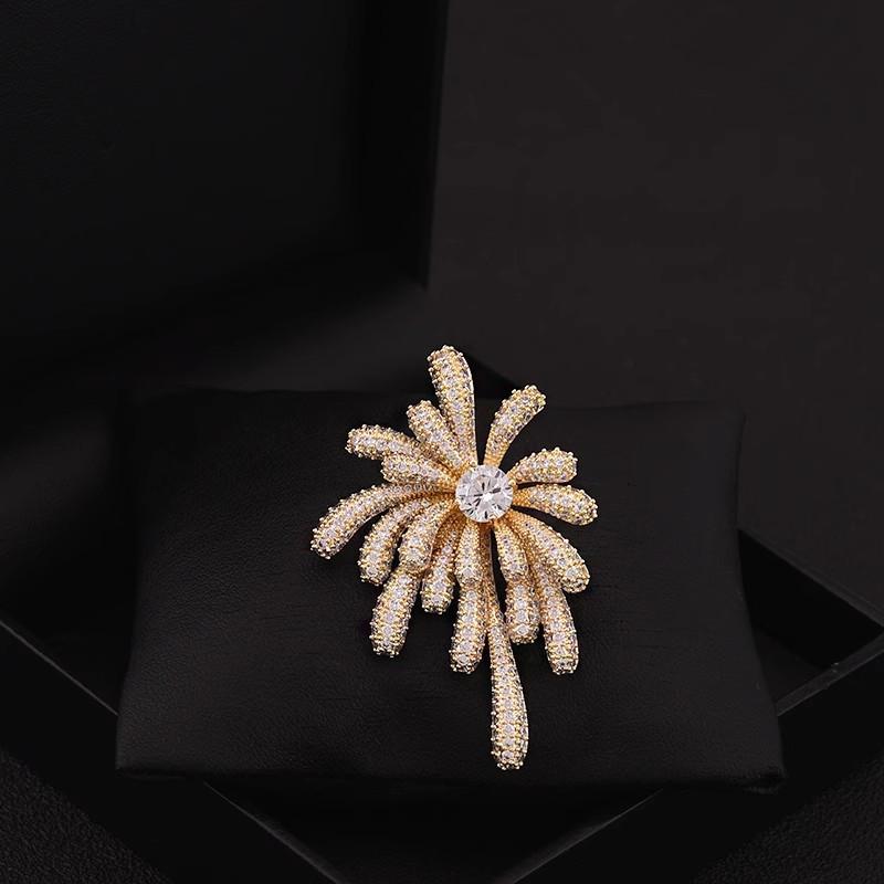 ブローチ レディース 花火 モチーフ 個性的 デザイン ジルコニア装飾 レトロ調 上品 エレガント アクセサリー カジュアル フォーマル 兼用 ギフト 亜鉛合金製 電気メッキ加工