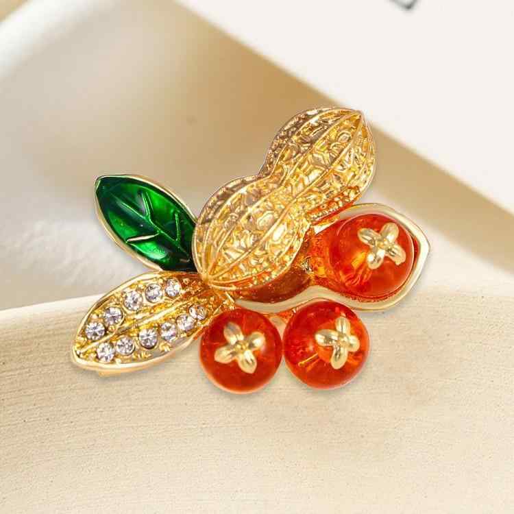 ブローチ レディース モダンチャイニーズスタイル 柿 落花生 吉祥柄 クリスタル装飾 合金製 上品 エレ..