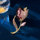 ブローチ レディース クリスタル チューリップ フラワーモチーフ 亜鉛合金製 パープル系 上品 エレガント 軽やかラグジュアリー ユニークデザイン スーツ ジャケット コサージュ ピンブローチ アクセサリー