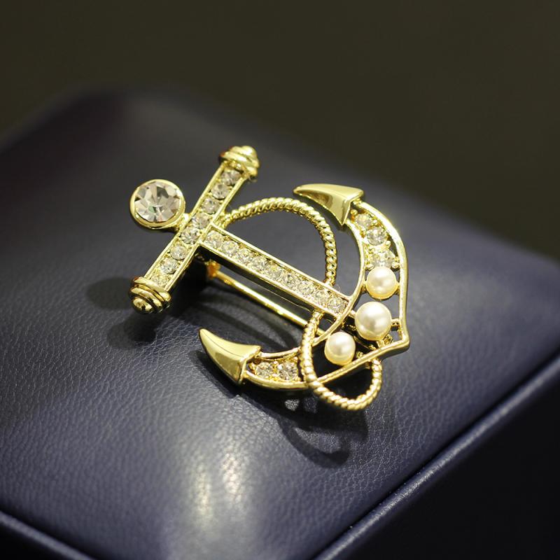 ブローチ 男女兼用 マリンスタイル アンカー ラインストーン ラペルピン ピン スーツ ジャケット コー..