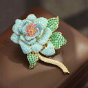 ブローチ レディース 高級感 牡丹 フラワーモチーフ エレガント ターコイズブルー風 ゴールド 上品 華やか 普段使い フォーマル 銅製 電気メッキ加工 ピンブローチ