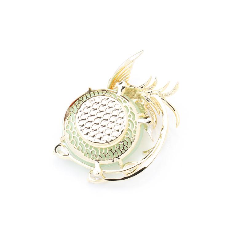 ブローチ レディース レトロモダン 民族風 高級感 翡翠風 グリーン 福文字模様 七宝焼き ジルコニア装飾 吉祥鳥 マグネット留め 銅製 電気メッキ加工 龍鳳紋 おしゃれ ギフト