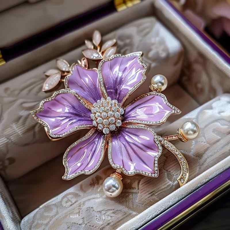 ブローチ レディース ライラック フラワー 上品 エレガント ゴールド フォーマル パーティー 結婚式 二次会 レトロ ヴィンテージ アジアンテイスト
