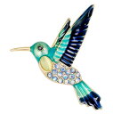 ブローチ 男女兼用 ハチドリ 鳥モチーフ エナメル加工 ラインストーン 電気メッキ加工 合金製 個性的 高級感 おしゃれ ジャケット カーディガン ブルー グリーン 装飾品
