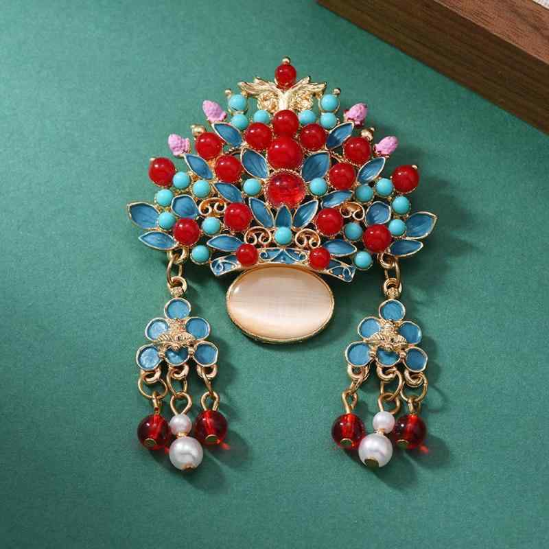 ブローチ レディース 鳳凰冠 花旦 フリンジ 中国風 宮廷 レトロ 龍鳳紋 エスニック アクセサリー 飾りピン チャイナドレス 漢服 カジュ..