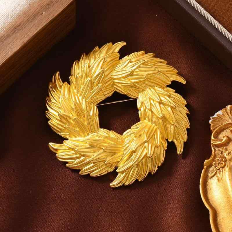 ブローチ メンズ レディース ユニセックス レトロ マットゴールド 麦穂リング 個性的 幾何学モチーフ 亜鉛合金 電気メッキ加工 ジャケット スーツ アウター フォーマル カジュアル オシャレ ファッション小物