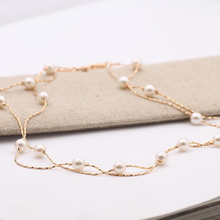 Pearl - ネックレス レディース 韓国風 多層 ダブルチェーン フェイクパール 繊細 エレガント 上品 フラワーモチーフ 合金 電気メッキ加工 セーター オフィス カジュアル フォーマル