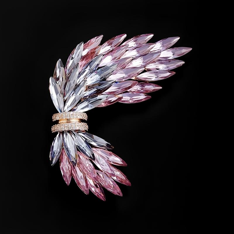 ・カテゴリ: ブローチ ・対象性別: 女性 ・素材: 合金 ・加工: 水晶象嵌 ・スタイル: 欧米、ファッション通勤 ・カラー展開: パープル、ゴールド ・流行要素: 麦の穂 ・機能: 多機能