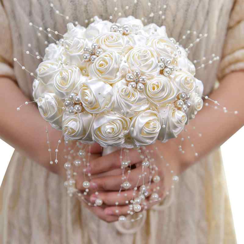 ブーケ 花嫁用 ウェディング 結婚式 ブライダル 造花 アートフラワー サテン パール ビーズ 華やか 高級感 披露宴 前撮り フォトウェディング ギフト 贈り物