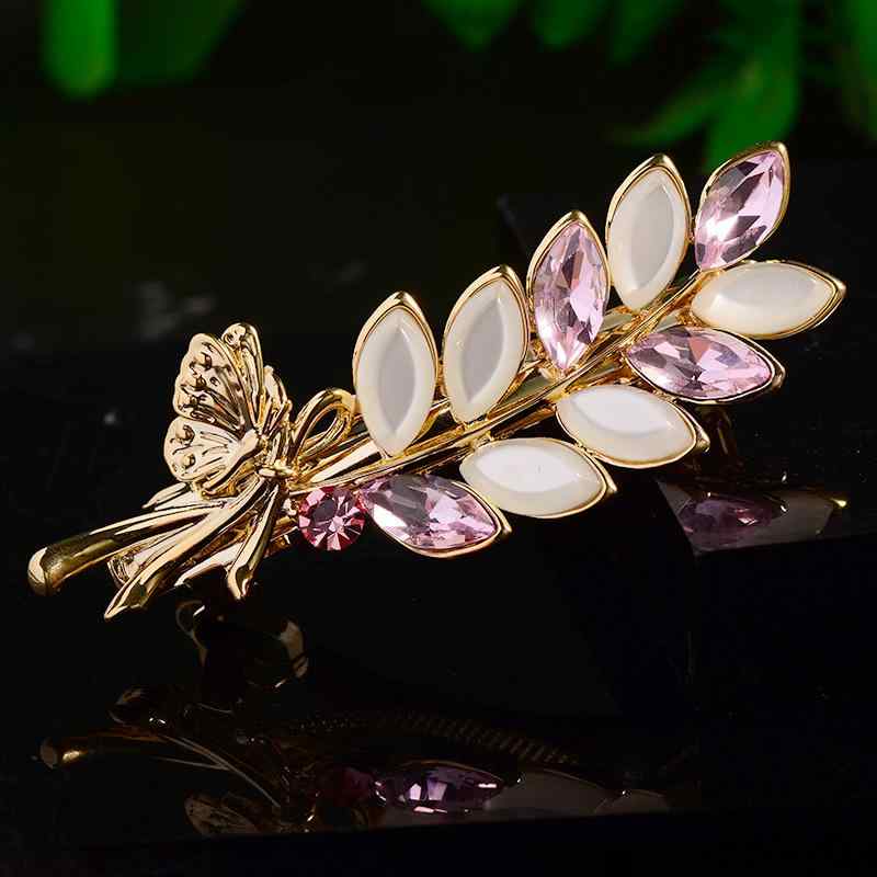 バレッタ レディース 麦穂デザイン フェイクキャッツアイ 韓国風 高級感 上品 エレガント ヘアクリップ ポニーテールクリップ 合金製 電気メッキ加工 普段使い オフィス パーティー ピンク グリーン イエロー