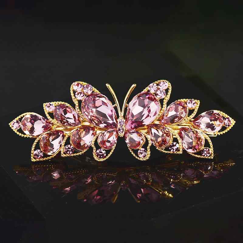 ヘアアクセサリー レディース 蝶々 バタフライ アメジスト 紫 クリスタル風 上品 エレガント スプリングクリップ 高級感 韓国ファッション オフィス 通勤