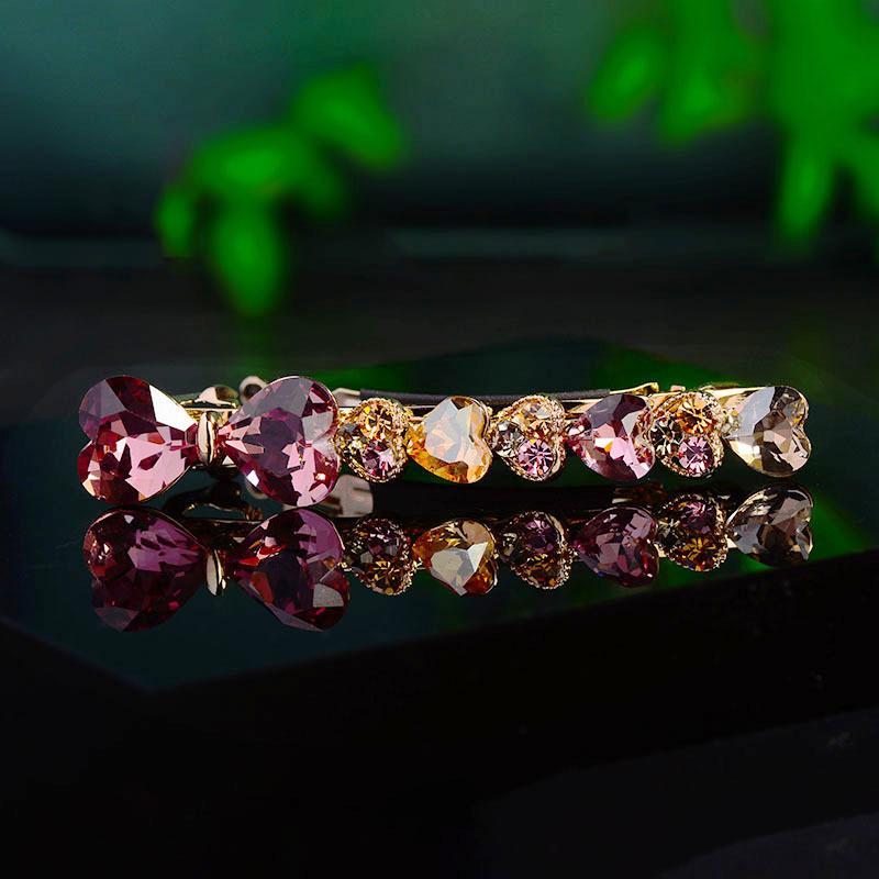 ヘアクリップ レディース 女性用 上品 エレガント スイート かわいい ハート形 キャンディカラー フェイククリスタル ポニーテール 横向き スプリングクリップ 髪飾り バレッタ 髪留め 合金 電気メッキ加工