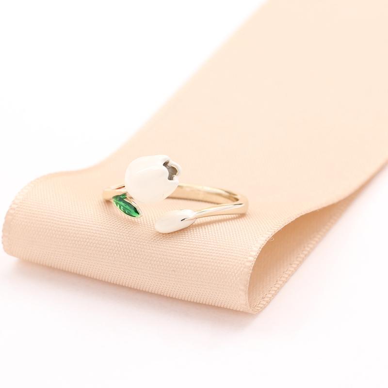 指輪 レディース シンプル 上品 チューリップ フラワー かわいい エナメル加工 フリーサイズ 銅製 ゴールドコーティング 普段使い カジュアル