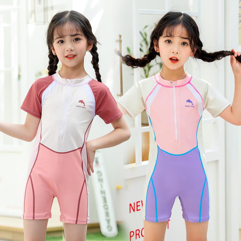 ワンピース水着 女の子 UVカット 速乾 高伸縮性 ポリエステル キャラクター柄 スイミング トレーニング 胸パッド ピンクパープル ライトブルー オレンジブルー 中大児童